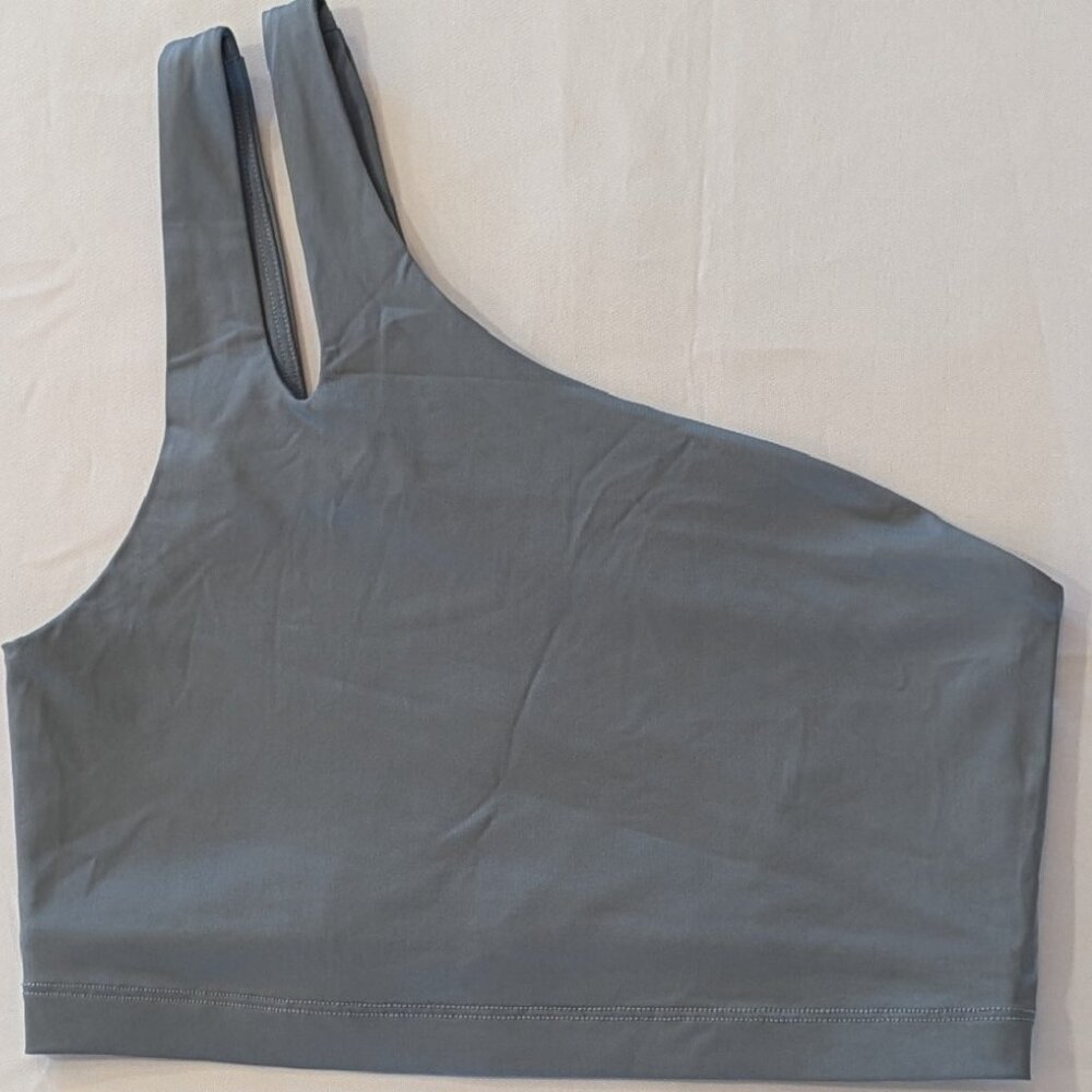 Fabletics One Shoulder Asymmetric Double Strap Midi Bra Grey/Silver S